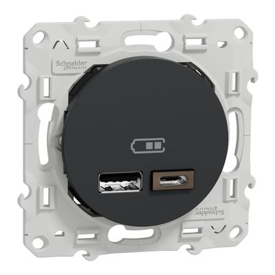 Double prise USB C et USB A anthracite - Odace 2011 SCHNEIDER ELECTRIC