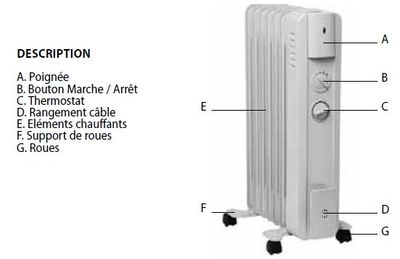 Radiateur bain d'huile électrique mobile 2500W blanc - YPSOS