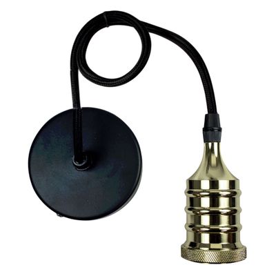 Monture métal E27 pour suspension avec fil tissu laiton / noir - TIBELEC