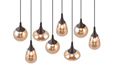Suspension E14 Lumina noir et verre ambre 8x40W - TRIO