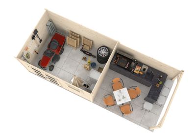 Abri de jardin avec pergola en bois Lya 2 - ép.28 mm - 23 m² hors-tout - Livraison à domicile incluse - WHITE WOOD