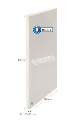 Doublage polyuréthane Haute Performance - Epaisseur 10+80 mm -  l.1.2 x L. 2.5 x m SOPREMA®