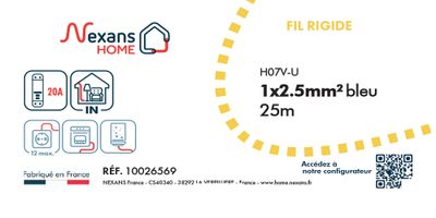 Fil électrique H07V-U 2,5 mm² rigide bleu 25 m - NEXANS