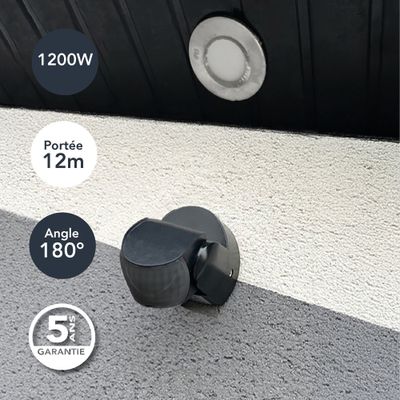 Détecteur de mouvement infrarouge noir IP65 - TIBELEC