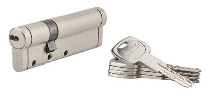 Cylindre de serrure double entrée 30 x 65 mm Trafic 12 très haute sécurité nickelé 5 clés THIRARD