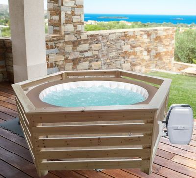 Habillage en bois hexagonal pour spas et piscines gonflables 184 x 184 x 71 cm 3,40 m², Livraison à domicile incluse - HABRITA