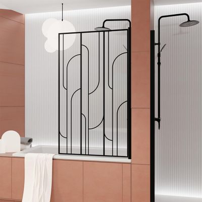 Pare-baignoire rabattable avec profilés noir mat 80x140 cm Art Deco AURLANE