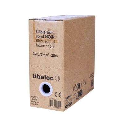 Câble électrique tissu déco noir 3X0,75 mm² au mètre TIBELEC