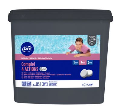 Chlore multi-actions piscine 4 actions galets 250 g seau de 10 kg GRE