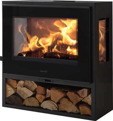 Poêle à bois sur bucher 5,9 kW JAVA trivision 7 étoiles flammes vertes - PANADERO