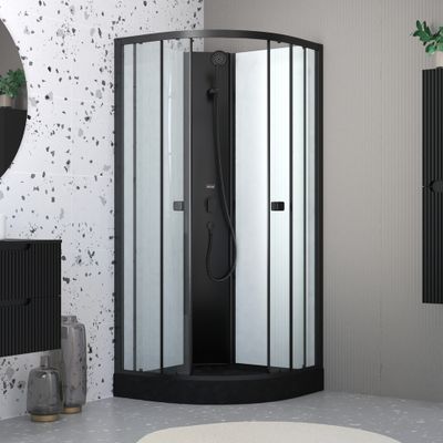 Cabine de douche 1/4 de rond profilé noir mat et receveur noir 85x85x200 cm Essentiel AURLANE