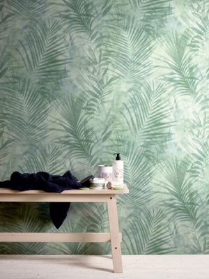 Papier peint pré-encollé effet palme elle bleu/vert 53 cm x 10 m AS CREATION