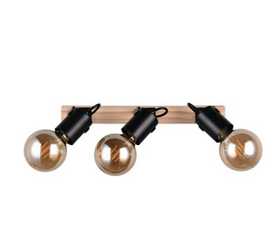 Réglette 3 spots E27 Lynar noir et bois 3x10W - REALITY