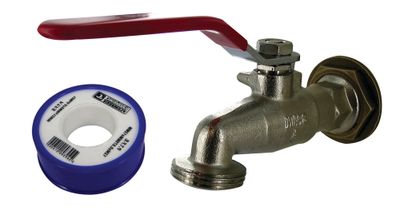 Robinet pour cuve plastique à boisseau 1/4 de tour mâle 20 x 27 avec ruban téflon QUICK PLOMBERIE