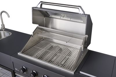 Cuisine d'extérieure Athène S  noire avec évier, réfrigérateur, plan de travail et barbecue - BRASERO