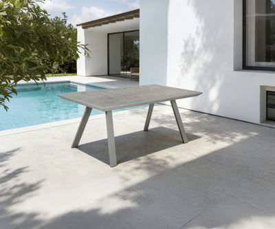 Table de jardin fixe PIEDRA aluminium pierre sintérisée gris rectangulaire 180x90 cm