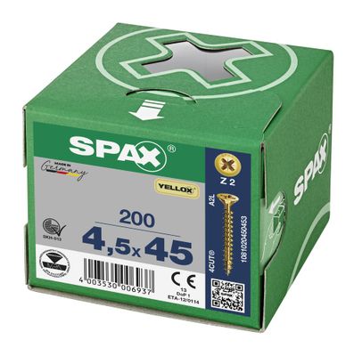 Vis tête fraisée PZ 4,5 x 45 mm par 200 SPAX