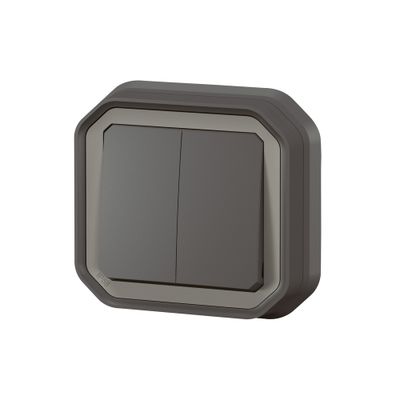 Double interrupteur va-et-vient ou poussoir étanche IP55 encastrable Anthracite - Plexo LEGRAND