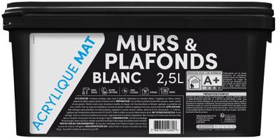 Peinture intérieure Murs et Plafonds Acrylique Mat blanc 2,5 L - TDP