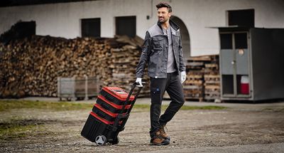 Ensemble 3 outils Brushless 18 V avec tour de rangement E-CASE : perceuse à percussion + perforateur + meuleuse d'angle (3 x 4,0 Ah) - EINHELL