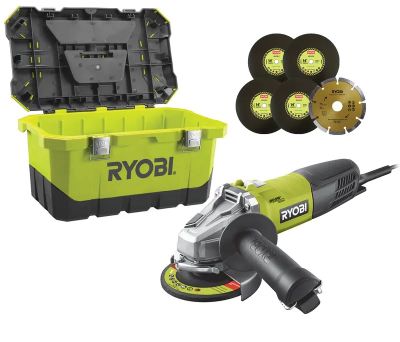 Meuleuse 800 W Ø 125 mm avec boîte de rangement et disques par 6 RAG800-125T - RYOBI