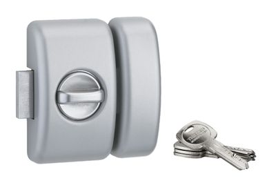 Verrou de porte d'entrée universel à bouton et cylindre 45 mm argent 4 clés THIRARD
