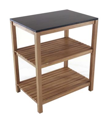 Meuble de jardin acacia avec étagère et plateau en granit noir FIDGI 3 - PROLOISIRS