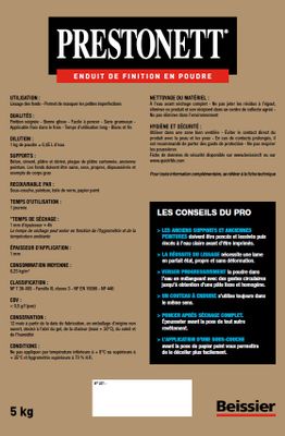 Enduit de lissage en poudre type F 5KG PRESTONETT