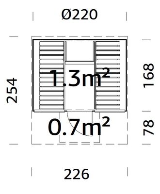 Sauna rond vitré Anita 1,3m2 + 0,7m2 épaisseur 42 mm PALMAKO