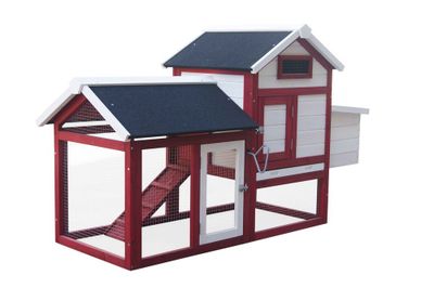Poulailler standard bicorps couvert avec toit bitumé 2 pentes rouge et blanc 0,94 m² , Livraison à domicile incluse - HABRITA