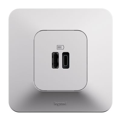 Prise double USB A+C encastrable complète Blanc - Neptune LEGRAND
