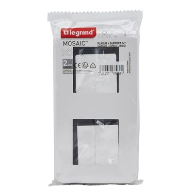 Plaque avec support verticale 2 x 2 modules finition blanche Mosaic LEGRAND