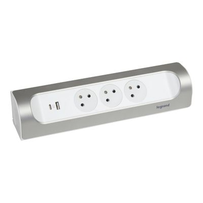 Bloc multiprise d'angle 3 prises affleurantes avec prises USB A et USB C à câbler gris/ blanc LEGRAND