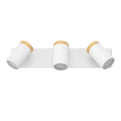Réglette 3 spots salle de bains GU10 Consuma blanc et bois IP44 9W - EGLO