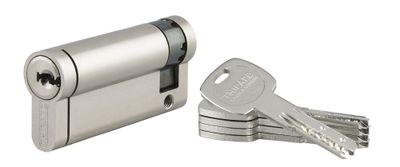 Demi-cylindre de serrure double entrée 60 x 10 mm Transit 2 très haute sécurité  nickelé 5 clés THIRARD