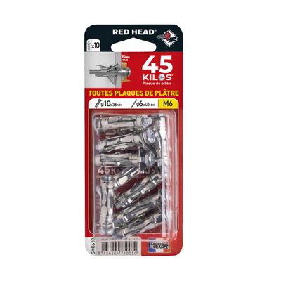 Chevilles Superklix 6 x 35 mm avec vis 6 x 40 mm par 10 RED HEAD