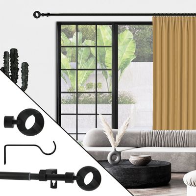 Kit tringle à rideaux extensible en métal de 1.20 à 2.10 m diam 13 à 16 mm Finition Noir mat - MOBOIS