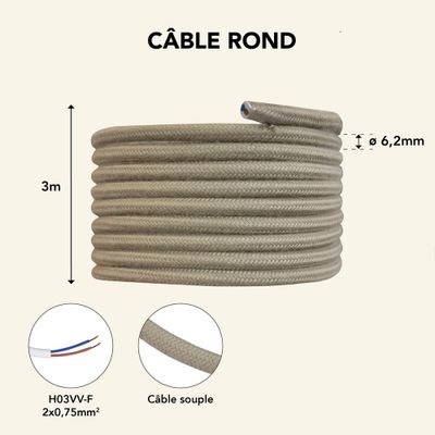 Câble électrique tissu lin 3m - TIBELEC