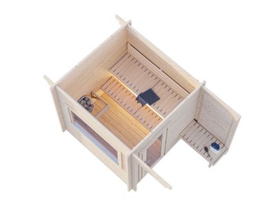 Sauna extérieur Palmako Sanna en bois naturel avec pergola - 8,9 m² - PALMAKO