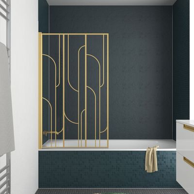 Pare-baignoire rabattable or brossé 140 x 80 cm Art Déco arrondi AURLANE