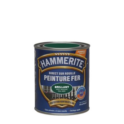 Peinture fer extérieur direct sur rouille Finition vert basque RAL 6005 Brillant 750ML - HAMMERITE