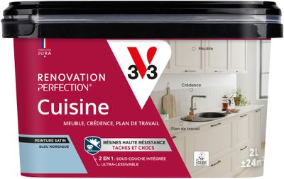 Peinture de rénovation pour cuisine bleu nord finition satinée 2 L - V33