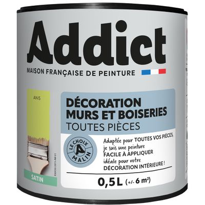 Peinture décoration Murs et Boiseries SATIN 0,5 L anis - ADDICT