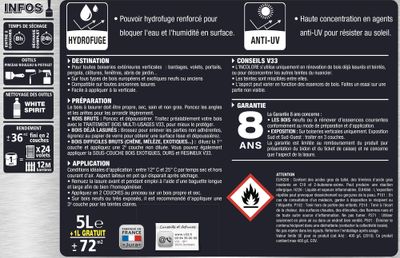 Lasure bois Haute Protection naturel 5 l + 20 % gratuit V33