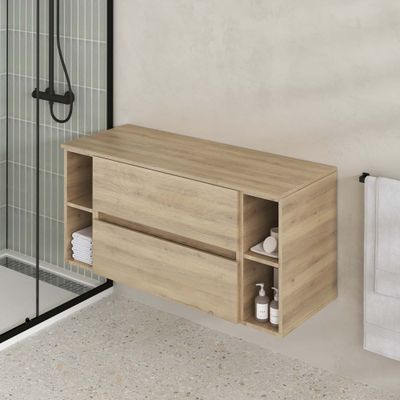 Meuble de salle de bains Timber 2 tiroirs + niches 100 x 56 x 46 cm MDF chêne naturel - AURLANE
