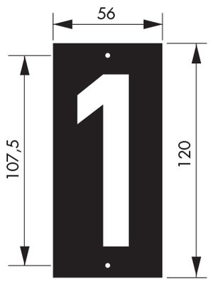 Plaque chiffre 1 à visser 56 x 130 mm fond noir THIRARD