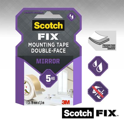 Ruban adhésif double face miroir et salle de bains blanc 1,5 m x 19 mm 5 kg - SCOTCH
