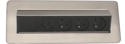 Bloc prise pivotant 3 prises avec prises USB A et USB C 2m acier/ anthracite ARLUX