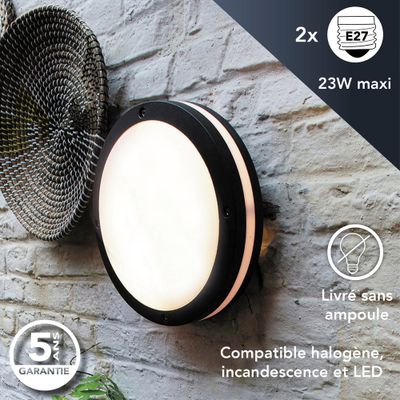 Hublot E27 Coxa gris IP54 2x23 W - TIBELEC