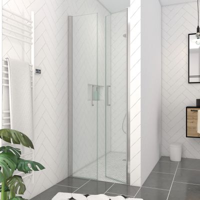 Porte de douche battante 80x200 cm profilé chrome verre transparent 6 mm Saloon - AURLANE